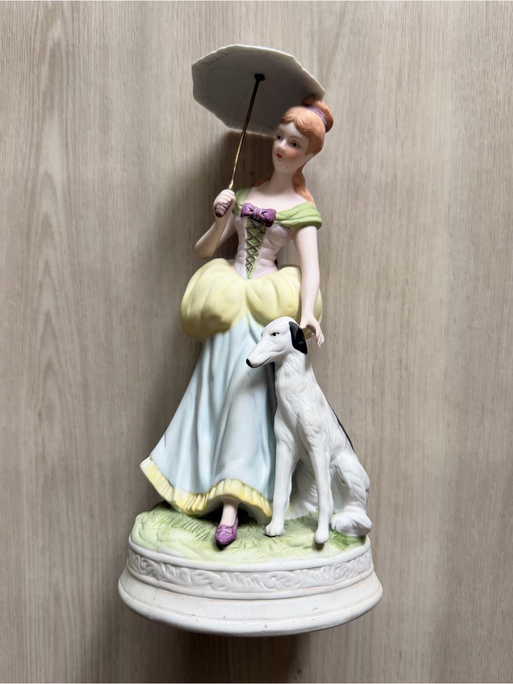 Vintage Porcelana de Cuernavaca Lady w/ Umbrella & Greyhound Porcelain Figure